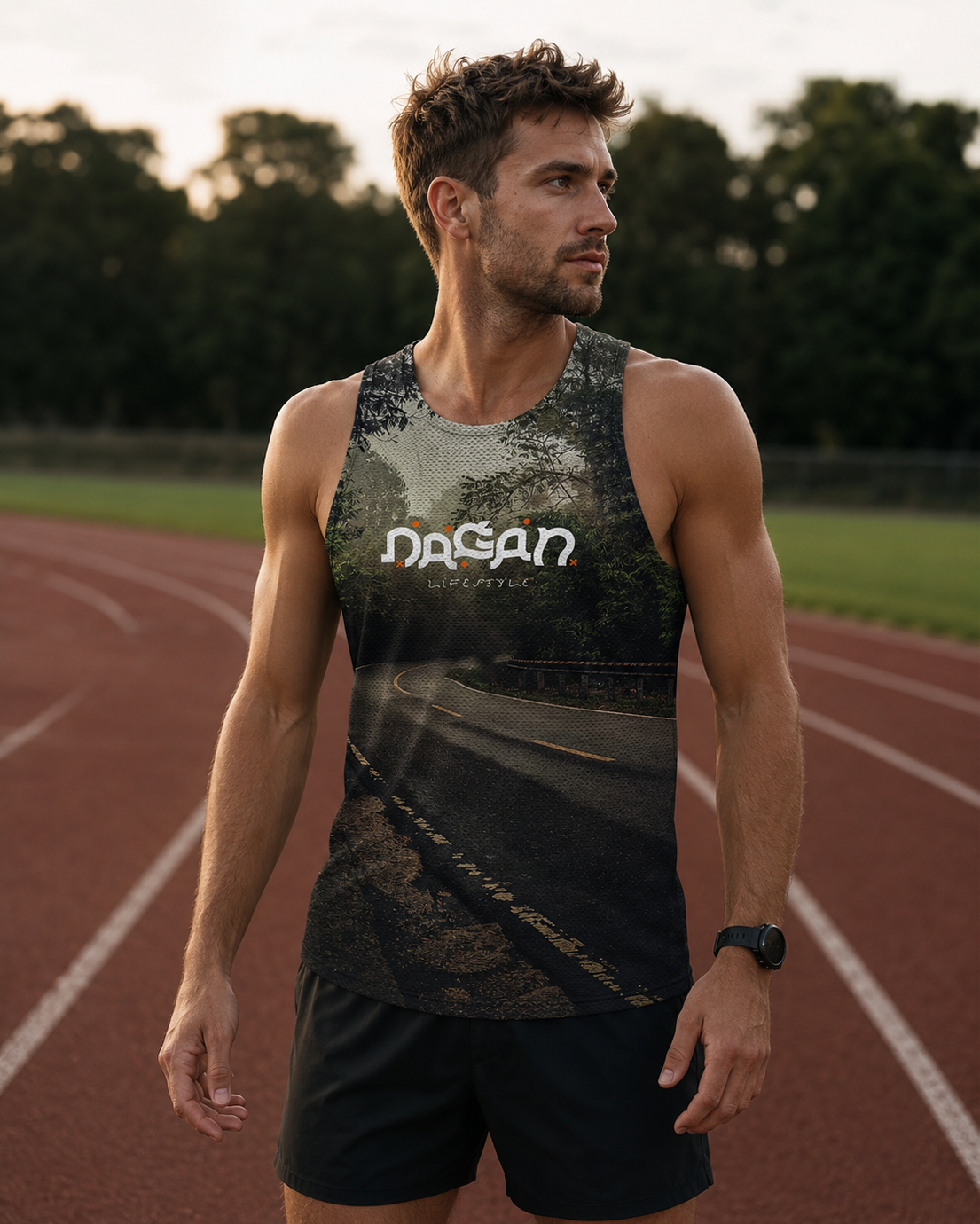 Athlete wearing the Dagán road singlet